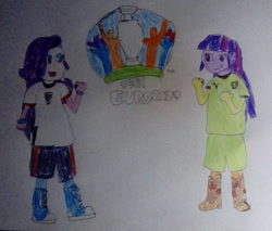 Size: 1024x871 | Tagged: safe, artist:stackercoat, applejack, fluttershy, pinkie pie, rainbow dash, rarity, twilight sparkle, equestria girls, g4, czech republic, disguise, england, euro 2020, female, football, sports, traditional art