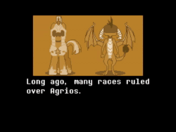 Size: 640x480 | Tagged: safe, artist:horses are fuckin weird, princess ember, sunset shimmer, diamond dog, dragon, kirin, pony, unicorn, zebra, g4, animated, broken horn, charaset, crossover, equestale, horn, mountain, music, once upon a time, pixel art, royal guard, sprite, story, undertale, webm