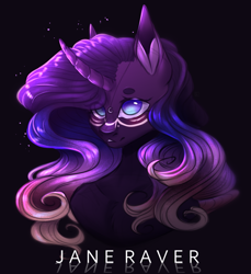 Size: 1222x1333 | Tagged: safe, artist:janeraver, oc, oc only, unicorn, anthro, black background, bust, female, mare, no pupils, not nightmare rarity, simple background, solo