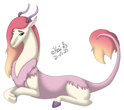 Size: 1024x910 | Tagged: safe, artist:n-the-giraffe, oc, oc only, oc:desorde, draconequus, hybrid, draconequus oc, female, interspecies offspring, lying down, offspring, parent:discord, parent:fluttershy, parents:discoshy, prone, simple background, solo, transparent background