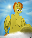 Size: 1755x2048 | Tagged: safe, artist:rapid9, spitfire, pegasus, pony, cloud, shining, sky, wings