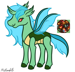 Size: 1550x1500 | Tagged: safe, artist:misskanabelle, oc, oc only, changedling, changeling, changedling oc, changeling oc, christmas, christmas lights, holiday, signature, smiling, solo