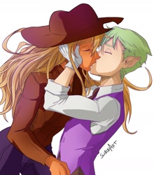 Size: 1584x1796 | Tagged: safe, artist:swain, applejack, spike, human, g4, colored, eyes closed, female, humanized, kissing, male, ship:applespike, shipping, simple background, straight, white background