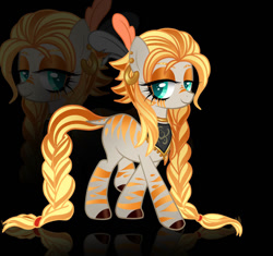 Size: 922x867 | Tagged: safe, artist:sush-adopts, oc, oc:clementine(one hammer), hybrid, pony, zebra, ascot, ear piercing, earring, feather, female, jewelry, neckerchief, piercing, stripes, zoom layer