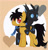 Size: 1474x1551 | Tagged: safe, artist:wheatley r.h., derpibooru exclusive, oc, oc only, oc:rito, oc:w. rhinestone eyes, changeling, honeypot changeling, pegasus, pony, automata, blue changeling, changeling oc, happy, heart, jewelry, male, messy tail, necklace, pegasus oc, stallion, vector, watermark, yellow coat