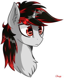 Size: 1280x1564 | Tagged: safe, artist:chage, oc, oc only, oc:blackjack, pony, unicorn, fallout equestria, fallout equestria: project horizons, bust, fanfic art, horn, portrait, small horn, solo
