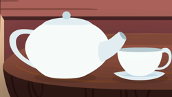Size: 1280x720 | Tagged: safe, screencap, discordant harmony, g4, background, cup, no pony, scenic ponyville, table, teacup, teapot