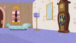 Size: 1280x720 | Tagged: safe, screencap, discordant harmony, g4, background, clock, couch, discord's house, door, lamp, liminal space, mirror, no pony, scenic ponyville, window