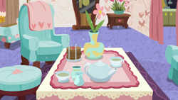 Size: 1280x720 | Tagged: safe, screencap, discordant harmony, g4, background, clock, couch, discord's house, kitchen, liminal space, living room, no pony, scenic ponyville, teapot