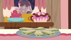 Size: 1280x720 | Tagged: safe, screencap, discordant harmony, g4, background, curtains, discord's house, food, liminal space, no pony, sandwich, scenic ponyville