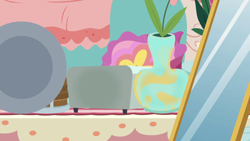 Size: 1280x720 | Tagged: safe, screencap, discordant harmony, g4, background, discord's house, mirror, no pony, plate, scenic ponyville, toaster