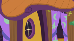 Size: 1280x720 | Tagged: safe, screencap, discordant harmony, g4, season 7, background, couch, curtains, discord's house, no pony, scenic ponyville, surreal, upside down