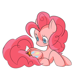 Size: 1280x1280 | Tagged: safe, artist:pearyboo, pinkie pie, butterfly, earth pony, pony, g4, colored sketch, cute, diapinkes, female, looking at something, looking down, lying down, mare, prone, simple background, solo, transparent background, turned head