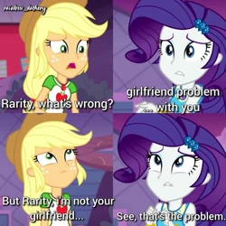 Size: 1080x1080 | Tagged: safe, edit, edited screencap, editor:rainbow_dashery, screencap, applejack, rarity, equestria girls, equestria girls specials, g4, my little pony equestria girls: better together, my little pony equestria girls: rollercoaster of friendship, applejack's hat, bracelet, clothes, cowboy hat, cutie mark, cutie mark on clothes, female, geode of shielding, geode of super strength, hairpin, hat, jewelry, lesbian, lip bite, looking up, magical geodes, necklace, open mouth, rarity peplum dress, ship:rarijack, shipping