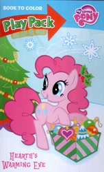 Size: 1237x2029 | Tagged: safe, pinkie pie, earth pony, pony, g4, official, christmas, christmas tree, coloring book, female, hearth's warming eve, hearth's warming eve coloring book, holiday, holly, mare, merchandise, ornament, play pack, snow, snowflake, solo, tree