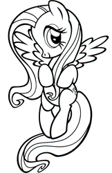 Size: 1086x1681 | Tagged: safe, part of a set, fluttershy, pegasus, pony, g4, official, black and white, coloring book, female, flying, grayscale, hearth's warming eve coloring book, indexed png, mare, monochrome, solo