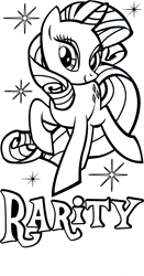Size: 977x1859 | Tagged: safe, part of a set, rarity, pony, unicorn, g4, official, black and white, coloring book, female, grayscale, hearth's warming eve coloring book, indexed png, mare, monochrome, raised hoof, scan, simple background, solo, sparkles, white background