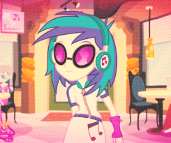Size: 245x205 | Tagged: safe, screencap, dj pon-3, silver spoon, vinyl scratch, equestria girls, g4, music to my ears, animated, female, gif, headphones, sexy