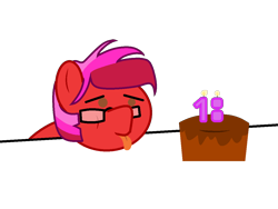 Size: 1200x900 | Tagged: safe, artist:ngthanhphong, oc, oc:ruby star, earth pony, pony, birthday, birthday cake, cake, food, glasses, male, stallion, tongue out