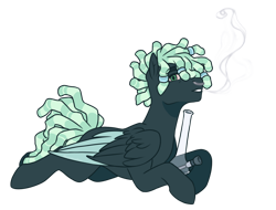 Size: 1280x974 | Tagged: safe, artist:lynesssan, oc, oc only, oc:antoine, pegasus, pony, bong, lying down, male, nose piercing, nose ring, piercing, prone, simple background, solo, stallion, transparent background, two toned wings, wings