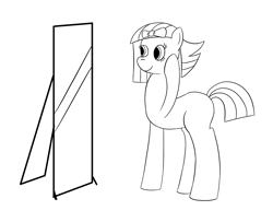 Size: 2757x2234 | Tagged: safe, artist:librarylonging, limestone pie, pony, g4, black and white, bow, grayscale, high res, lineart, mirror, monochrome, solo