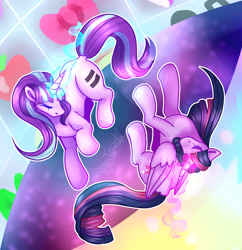 Size: 1280x1323 | Tagged: safe, artist:hawtowo, starlight glimmer, twilight sparkle, alicorn, pony, unicorn, g4, duo, duo female, equal cutie mark, eyes closed, female, glowing horn, horn, s5 starlight, twilight sparkle (alicorn)