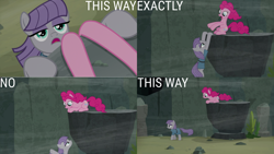 Size: 1280x720 | Tagged: safe, edit, edited screencap, editor:quoterific, screencap, maud pie, pinkie pie, earth pony, pony, g4, rock solid friendship, season 7, female, mare, open mouth, pie sisters, siblings, sisters