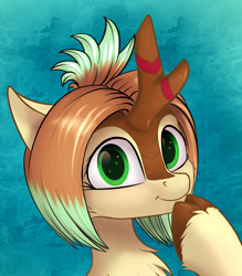 Size: 980x1118 | Tagged: safe, artist:colourwave, oc, oc only, oc:lifi, kirin, bust, female, fluffy, kirin oc, looking at you, portrait, smiling, solo