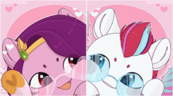 Size: 2000x1108 | Tagged: safe, artist:auroracursed, pipp petals, zipp storm, pegasus, pony, g5, spoiler:g5, adorapipp, adorazipp, animated, blinking, blushing, chibi, cute, female, gif, glasses, heart, hooves, open mouth, red eyes, red-eyed pipp, royal sisters (g5), siblings, sisters, smiling, wings