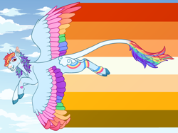 Size: 1280x960 | Tagged: safe, alternate version, artist:s0ftserve, rainbow dash, pegasus, pony, g4, alternate design, butch lesbian pride flag, butt, colored wings, multicolored wings, plot, pride, pride flag, pride month, solo, spread wings, wings