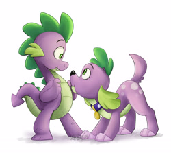 Size: 3384x3024 | Tagged: safe, artist:luximus17, spike, spike the regular dog, dog, dragon, equestria girls, :t, cute, doggy dragondox, duality, high res, looking at each other, male, profile, simple background, spikabetes, spike the dog, white background