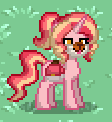 Size: 112x122 | Tagged: source needed, safe, artist:cherritoppu, oc, oc only, oc:chichi, pony, unicorn, :p, bag, face mask, horn, mask, pixel art, ponylife, saddle bag, solo, tongue out, unicorn oc