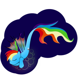 Size: 2449x2449 | Tagged: safe, artist:zomgitsalaura, rainbow dash, pegasus, pony, seapony (g4), g4, blue background, bubble, eyes closed, female, fin wings, fish tail, flowing tail, high res, seaponified, seapony rainbow dash, simple background, solo, species swap, tail, transparent background, wings