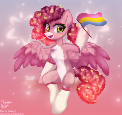 Size: 4046x3798 | Tagged: safe, artist:dedfriend, artist:jsunlight, oc, oc only, pegasus, pony, collaboration, digital art, holding a flag, not pinkie pie, pansexual pride flag, pride, pride flag, pride month, pride ponies, solo