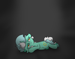Size: 3618x2830 | Tagged: safe, artist:background basset, lyra heartstrings, pony, unicorn, g4, depressed, gray background, high res, lying down, sad, simple background, solo