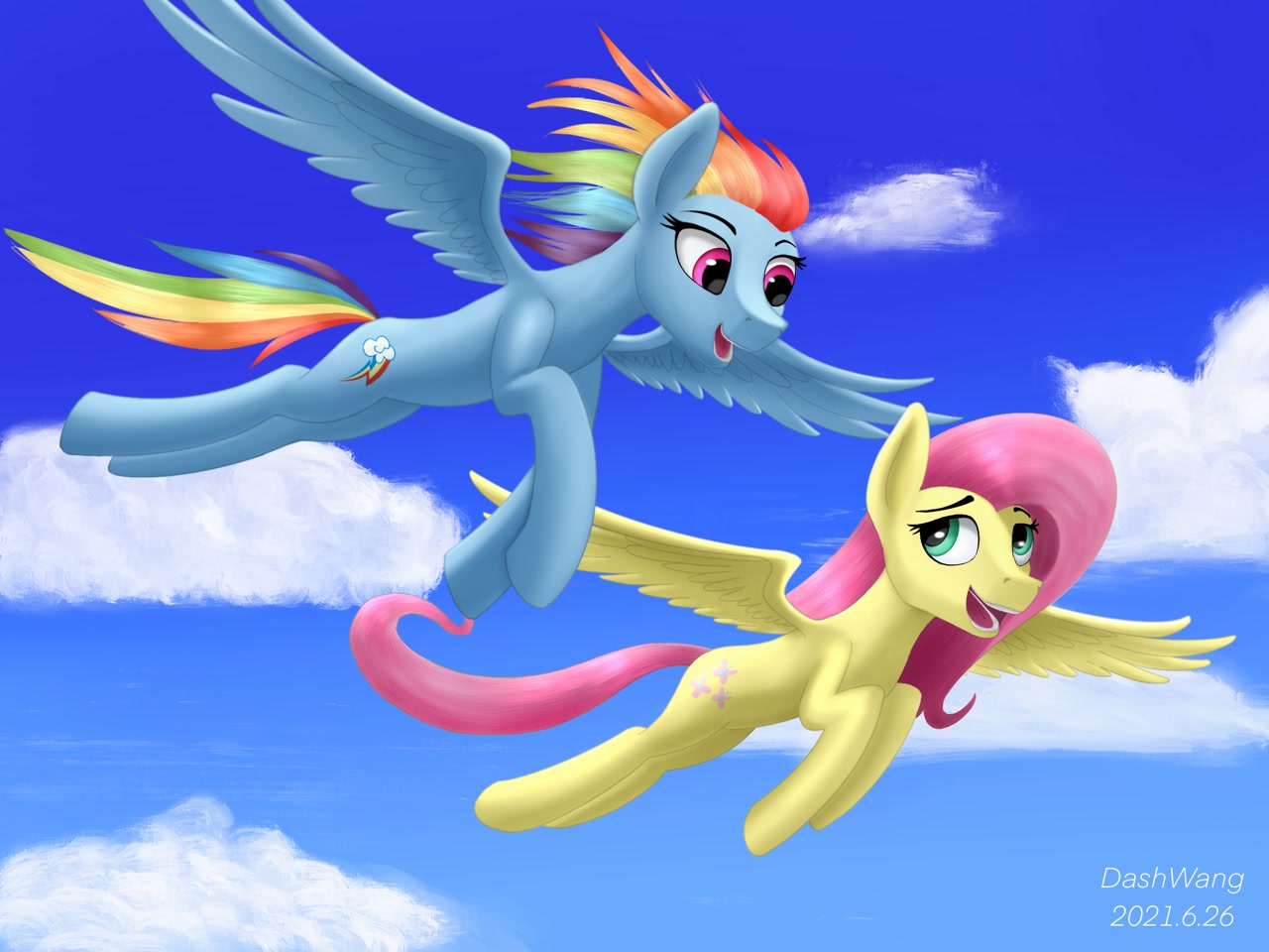 2643214 Safe Artistdash Wang Fluttershy Rainbow Dash Pegasus