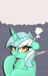 Size: 903x1414 | Tagged: safe, artist:llametsul, lyra heartstrings, pony, unicorn, g4, atg 2021, blushing, female, heart eyes, hmm, mare, meme template, newbie artist training grounds, simple background, solo, thinking, thought bubble, wingding eyes