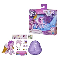 Size: 2000x2000 | Tagged: safe, pipp petals, pegasus, pony, g5, official, box, female, hasbro logo, high res, mare, music notes, my little pony logo, sticker, toy, wristband