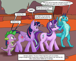 Size: 1280x1032 | Tagged: safe, artist:termyotter, princess ember, spike, starlight glimmer, twilight sparkle, alicorn, dragon, pony, g4, atg 2021, lava, newbie artist training grounds, twilight sparkle (alicorn)