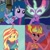 Size: 1080x1080 | Tagged: safe, edit, edited screencap, editor:twiliey, screencap, sci-twi, sunset shimmer, twilight sparkle, equestria girls, equestria girls specials, g4, my little pony equestria girls, my little pony equestria girls: better together, my little pony equestria girls: friendship games, my little pony equestria girls: holidays unwrapped, winter break-in, backpack, bare shoulders, big crown thingy, clothes, crossed arms, element of magic, female, jewelry, midnight sparkle, midnightsatan, open mouth, regalia, sleeveless, smiling, strapless, sunset satan, winter outfit, yearbook