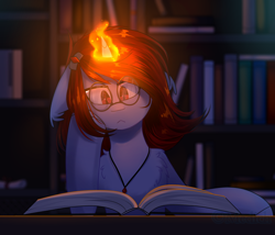 Size: 1024x875 | Tagged: safe, artist:mediasmile666, oc, oc only, pony, book, glasses, magic, male, night, reading, solo, stallion