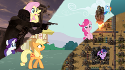 Size: 1920x1080 | Tagged: safe, artist:luckreza8, applejack, fluttershy, pinkie pie, rainbow dash, rarity, twilight sparkle, g4, 1000 hours in gimp, crossover, factorio, fallout, fallout: new vegas, mane six