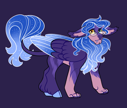Size: 2600x2200 | Tagged: safe, artist:loryska, oc, oc only, hybrid, blue background, ethereal mane, ethereal wings, glasses, heterochromia, high res, interspecies offspring, magical lesbian spawn, male, offspring, parent:princess luna, parent:the sphinx, parents:sphinxluna, simple background, solo, starry mane, starry wings, wings