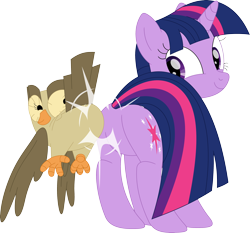 Size: 3562x3317 | Tagged: safe, artist:porygon2z, owlowiscious, twilight sparkle, bird, owl, pony, unicorn, g4, butt, butt to butt, butt touch, duo, female, high res, male, plot, simple background, transparent background, twibutt, unicorn twilight, vector
