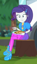Size: 370x643 | Tagged: safe, screencap, rarity, equestria girls, g4, my little pony equestria girls: better together, wake up!, wake up!: applejack, cropped, food, pancakes, solo
