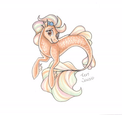 Size: 2521x2378 | Tagged: safe, artist:eeviart, oc, oc only, merpony, seapony (g4), dorsal fin, female, fins, fish tail, flowing tail, high res, signature, simple background, smiling, solo, tail, white background