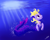 Size: 2738x2190 | Tagged: safe, artist:coco-flame, oc, oc only, hybrid, merpony, sea pony, bubble, crepuscular rays, dorsal fin, fish tail, flowing tail, high res, jewelry, ocean, purple eyes, signature, solo, sunlight, swimming, tail, underwater, water, yellow mane