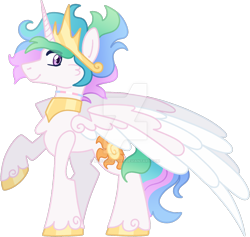 Size: 1280x1212 | Tagged: safe, artist:rohans-ponies, princess celestia, pony, g4, deviantart watermark, male, obtrusive watermark, pride, pride flag, prince solaris, simple background, solo, trans male, transgender, transgender pride flag, transparent background, watermark