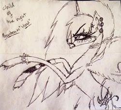 Size: 571x519 | Tagged: safe, artist:beamybutt, oc, oc only, oc:moonbeam, alicorn, pony, alicorn oc, angry, chains, ear piercing, eyelashes, female, horn, lineart, mare, piercing, rearing, signature, traditional art, wings
