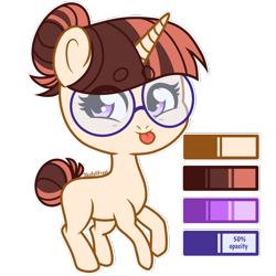 Size: 1448x1448 | Tagged: safe, artist:skyfallfrost, oc, oc only, pony, unicorn, chibi, female, glasses, mare, reference, simple background, solo, tongue out, transparent background